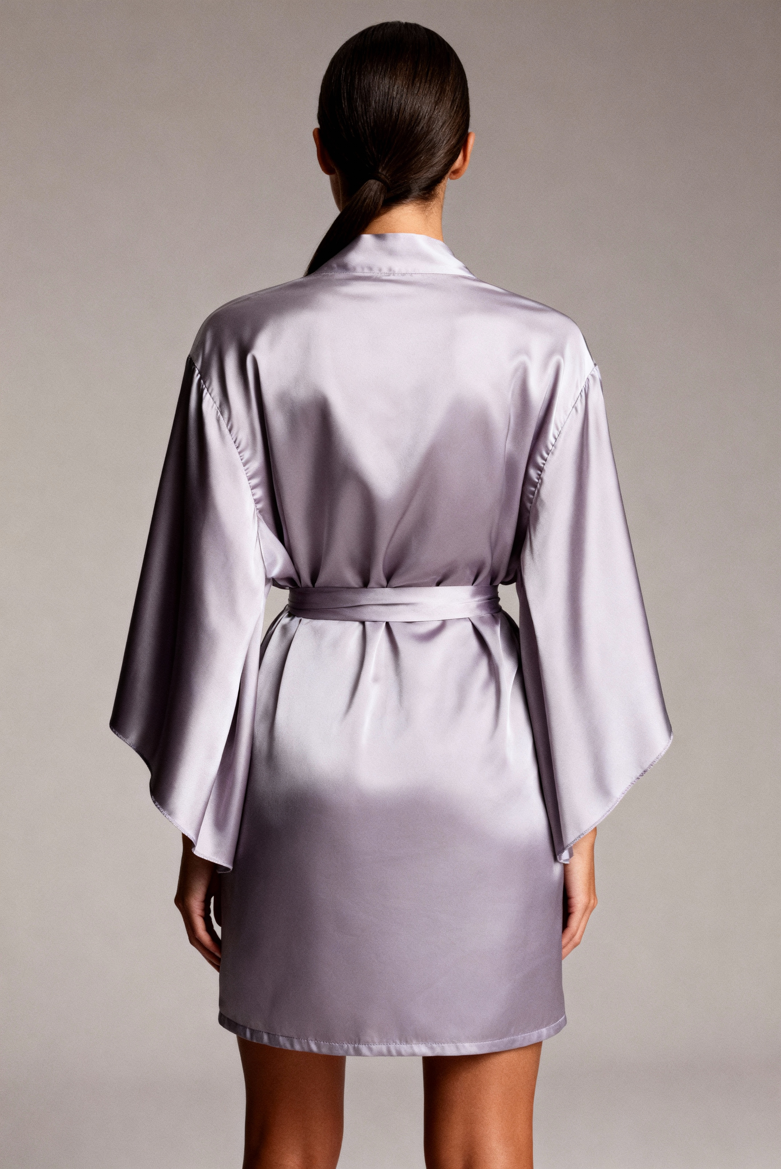 Lustre Series - Midnight Gray Satin Robe - Gray