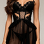Illusion Series - Lace Bustier Nightdress with Heart Embroidery - Black