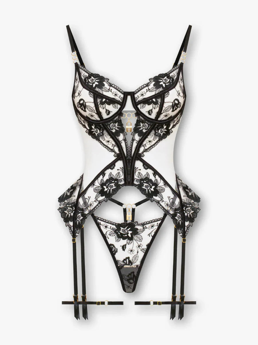 Celeste - Siyah Büstiyerli Jartiyer Takım FUGU.TR